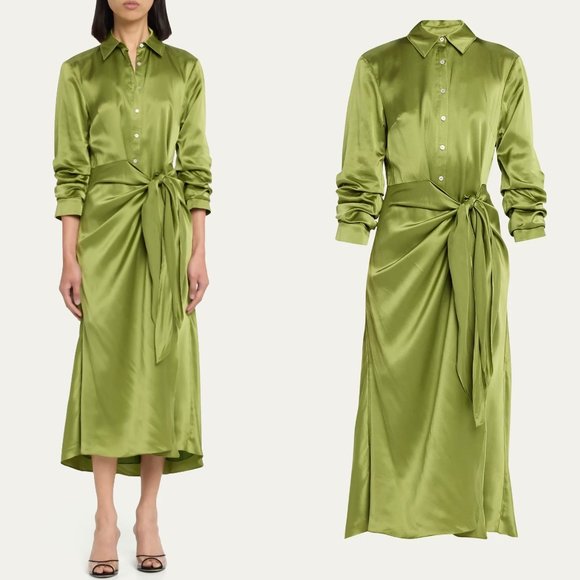 ❌SOLD❌Cinq a sept jacey green silk button down faux wrap dress FINAL PRICE - Picture 2 of 13